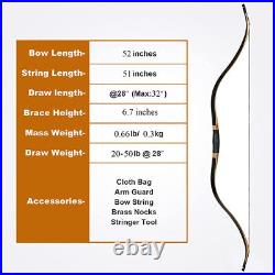 20-50lbs Traditional Recurve Bow Hunting Archery 52 Takedown Horsebow Set