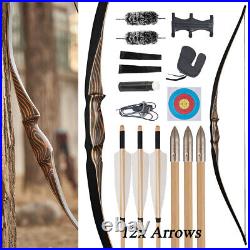 20-70lb Wooden Traditional Longbow Arrows Kit Horsebow Archery 54 Bow Hunting