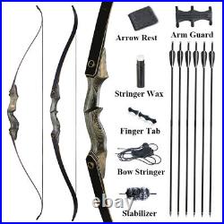 25-50lbs Archery 60 Takedown Recurve Bow Wood Riser&Bow Hunting Accessories Set