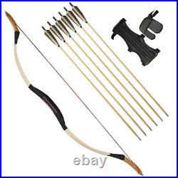 25-55lbs Traditional Recurve Bow Set Longbow + 6pcs Wood Arrows Archery Hunting