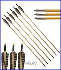 25-55lbs Traditional Recurve Bow Set Longbow + 6pcs Wood Arrows Archery Hunting