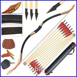 30-40lb Archery Traditional Recurve Long Bow Wooden Arrow Set Target Hunting