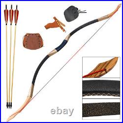 30-40lb Archery Traditional Recurve Long Bow Wooden Arrow Set Target Hunting