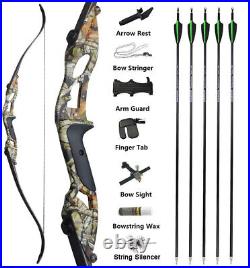 30-50lbs Archery Recurve Bow Set Hunting Bow 56 Takedown Carbon Arrows