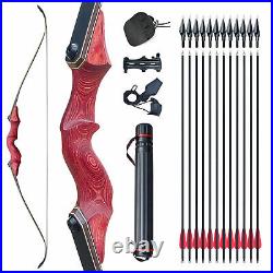 30-60lb Red Longbow Takedown Recurve Bow Arrow Set Archery Bow Hunting Sport 60