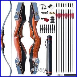 50LBS 60 Archery Takedown Recurve Bow Carbon Arrow Set Adults Wooden Practice