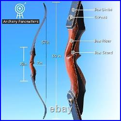 50LBS 60 Archery Takedown Recurve Bow Carbon Arrow Set Adults Wooden Practice