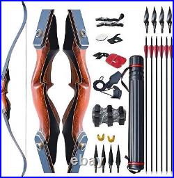 50LBS 60 Archery Takedown Recurve Bow Carbon Arrow Set Adults Wooden Practice