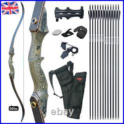 50LBS Recurve Bow Fiberglass Arrows Set Wooden Riser Archery Hunting Target#UK