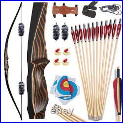 54 20-70lb Wooden Bow Traditional Archery Wooden Arrows Longbow Recurve Bow