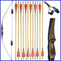 54 Traditional Bow Longbow Wooden Recurve Bow 20-70lbs&12x Carbon Arrows Set