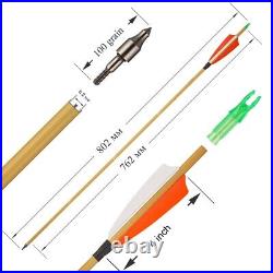 54 Traditional Bow Longbow Wooden Recurve Bow 20-70lbs&12x Carbon Arrows Set