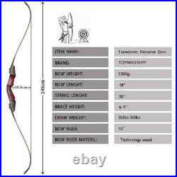 58 Takedown Recurve Bow Set 30-50lbs Wooden Riser Limb Archery Hunting Target