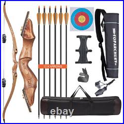 60 30-50lbs Takedown Recurve Bow Wooden Riser Archery Hunting Carbon Arrows