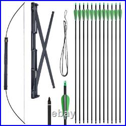 60 40/60lbs Folding Bow Longbow &12pc Carbon Arrows Set Outdoor Archery Hunting