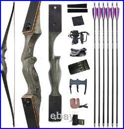 60 Archery Takedown Longbow 20-60lbs Recurve Bow Target Hunting Black Hunter