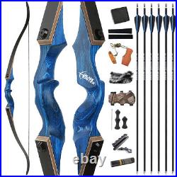 60 Archery Takedown Recurve Bow 20-60lbs Wooden Hunting Target Black Hunter