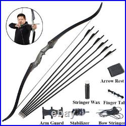 60 Archery Takedown Recurve Bow 25-50lbs Wood Riser&Bow Hunting Accessories Set