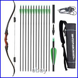 60 Archery Wooden Riser Hunting Takedown Recurve Bow and Arrow, Quiver Set