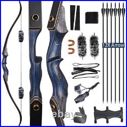 60 Archery Wooden Riser Takedown Recurve Bow and Arrow Set Adult Hunting&Target