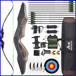 60 Recurve Bow Arrows Set 25-60lbs 15'' Wooden Riser Archery Hunting Target