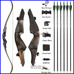 60 Recurve Bow Wooden Archery 25-60lbs Takedown Bamboo Core Limbs American Hunt