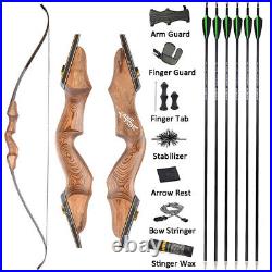 60 Takedown Recurve Bow 20-60lbs Wooden Riser Carbon Arrows Archery Hunting