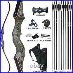 60 Takedown Recurve Bow Set Archery Arrows Hunting 30-60LBS Wood Bow Outdoor