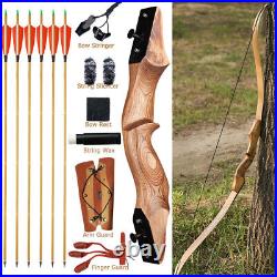 60 Traditional Takedown Wooden Recurve Bow 30-50lbs True Feather Arrow Hunting