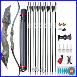 60LBS Recurve Bow 12xFiberglass Arrows Set Wooden Riser Archery Hunting Target