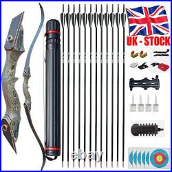 60LBS Recurve Bow 12xFiberglass Arrows Set Wooden Riser Archery Hunting Target