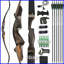 60in Recurve Bow Wooden 25-60lbs Archery Takedown American Bow Hunting Shooting