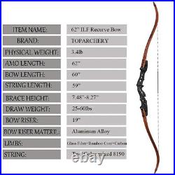 62 Archery ILF Recurve Bow and Carbon Arrows with Real Feathers Set for Target