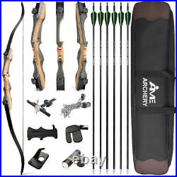 62'' Archery Recurve Bow Takedown 30-50lbs Wooden Riser Target Hunting Shooting