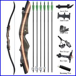 62 Archery Takedown Recurve Bow Longbow Wooden Riser Arrows Set Target Hunting