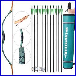 Archery Traditional Recurve Bow + 12x Carbon Arrows, Quiver Set Shooting Target