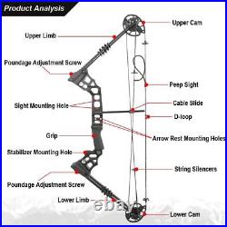 Compound Bow Set 20-70lbs Archery Hunting Arrows RH LH Adult Target Shooting