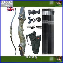 D&Q Takedown Recurve Hunting Longbow Set 50lb Right Hand Bow Arrows UK Stock