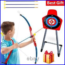 Kids Bow and Arrow Archery Set with Target Stand and Strapped Shoulder Quiver