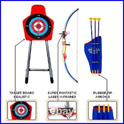 Kids Bow and Arrow Archery Set with Target Stand and Strapped Shoulder Quiver