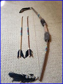 Native American Inspired Set 44 Long Bowith2 -25 Long Arrows Fur Beads Feathers