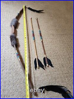 Native American Inspired Set 44 Long Bowith2 -25 Long Arrows Fur Beads Feathers