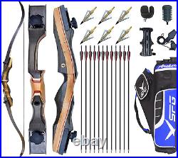 Recurve Bow and Arrows for Adults 62 Archery Set Right Hand Longbow 25-50Lb Woo